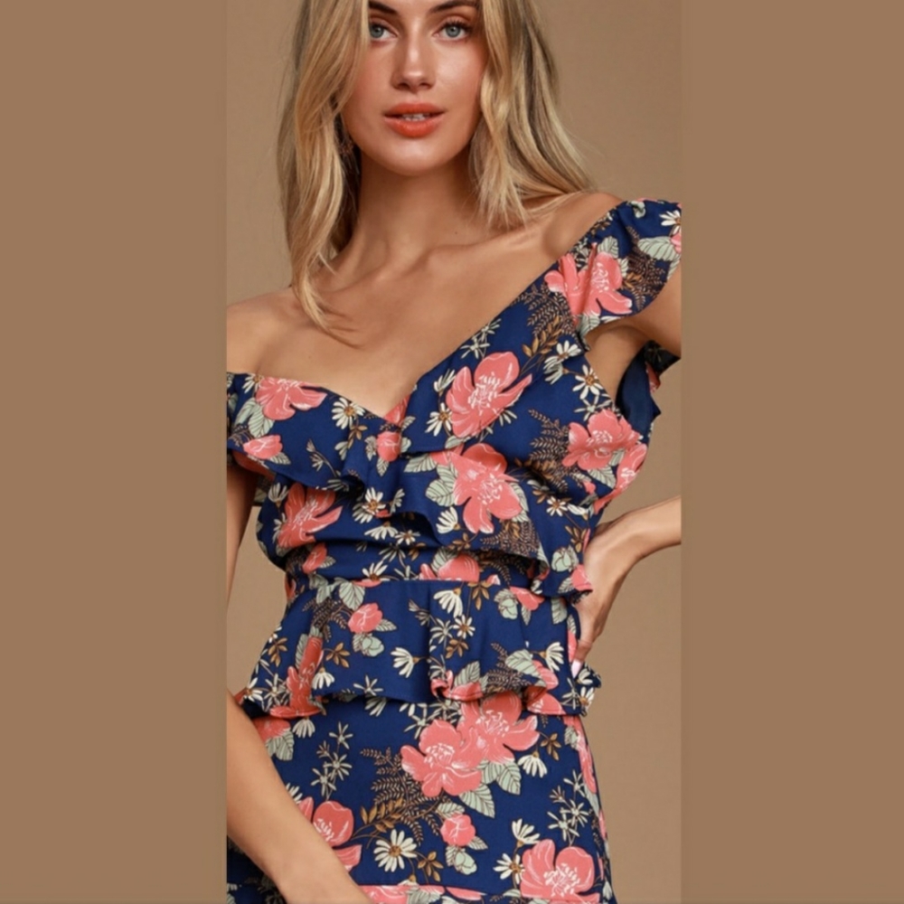 Lulus navy floral print dress